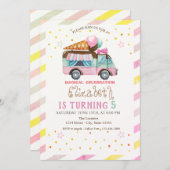 Invitation Camion à glace rayé Anniversaire (Devant / Derrière)