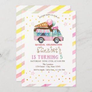 Invitation Camion à glace rayé Anniversaire