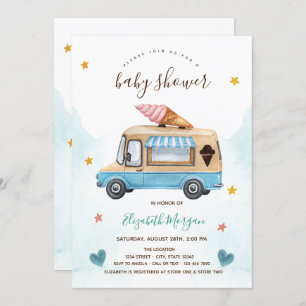 Invitation Camion à glace Stars Coeurs Baby shower