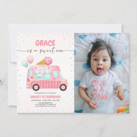 Invitation Camion à la crème glacée Voici la Scoop Birthday P (Devant)