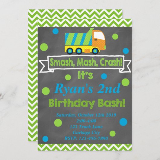 Invitation Camion à ordures (Devant / Derrière)