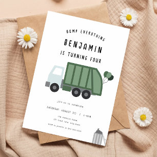 Invitation Camion à Ordures Vert 3e Anniversaire