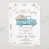 Invitation Camion Bleu, Douche Jumeaux, Bébé Automne Garçons (Devant / Derrière)