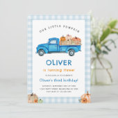 Invitation Camion bleu et Citrouille Automne En vichy Anniver (Debout devant)
