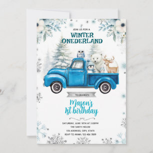 Invitation camion bleu Winter Onederland