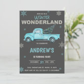 Invitation Camion bleu Winter Wonderland Anniversaire Invitat (Debout devant)
