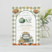Invitation Camion Citrouille 1er anniversaire En vichy automn (Debout devant)