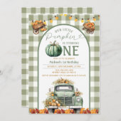 Invitation Camion Citrouille 1er anniversaire En vichy automn (Devant / Derrière)