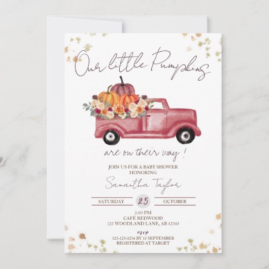 Invitation Camion citrouille, Baby shower d'automne, Bébés, j (Devant)