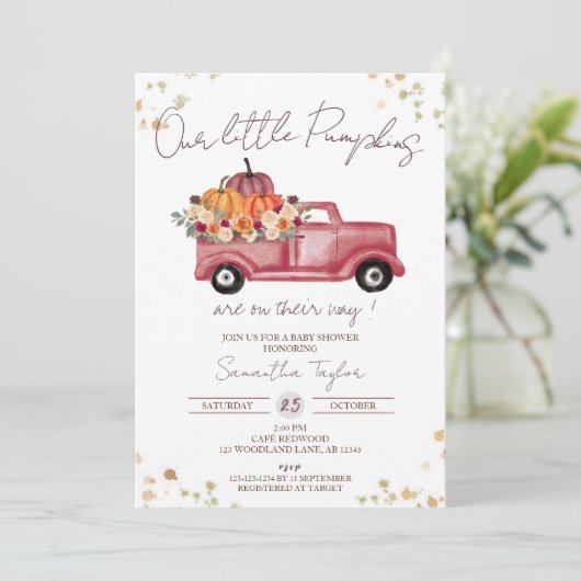 Invitation Camion citrouille, Baby shower d'automne, Bébés, j (Debout devant)