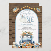 Invitation Camion Citrouille bleu 1er anniversaire Automne Bo (Devant / Derrière)