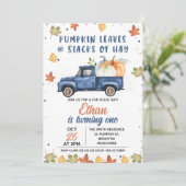 Invitation Camion Citrouille bleu de la Marine Automne 1er an (Debout devant)