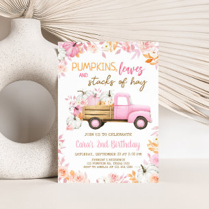 Invitation Camion Citrouille rose automne Anniversaire