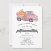 Invitation Camion Citrouille rose En vichy Baby shower fille (Devant)