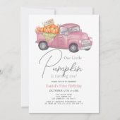 Invitation Camion Citrouille rose En vichy Fille 1er annivers (Devant)