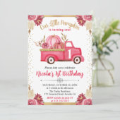 Invitation Camion Citrouille rose et or automne 1er anniversa (Debout devant)