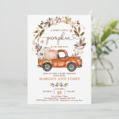Invitation Camion Citrouille rustique brûlé Baby shower orang (Debout devant)