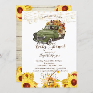 Invitation Camion citrouille, Texture bois, Baby shower tourn