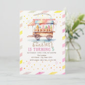 Invitation Camion couleur crème glacée rayé Anniversaire (Debout devant)