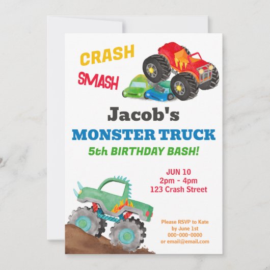 Invitation Camion Crash Smash Monster Anniversaire Bash (Devant)