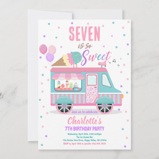 Invitation Camion Crème de glace N'importe quel âge Douce fêt (Devant)