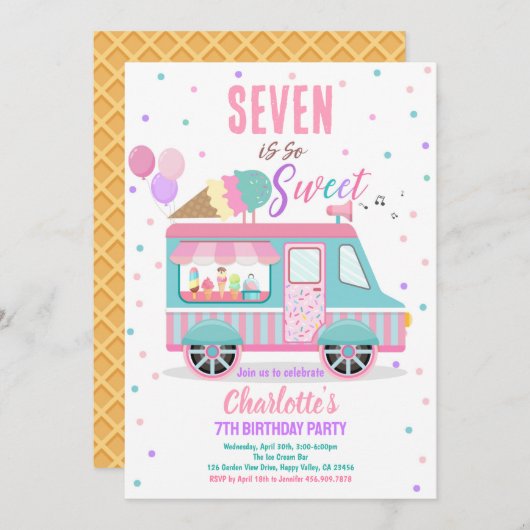 Invitation Camion Crème de glace N'importe quel âge Douce fêt (Devant / Derrière)