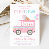 Invitation Camion Crème de glace rose Quatrième anniversaire
