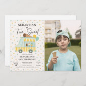Invitation Camion Crème Glace Boy Photo de fête du 2e anniver (Devant / Derrière)