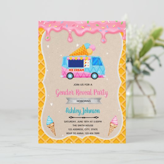 Invitation camion crème glacée (Debout devant)