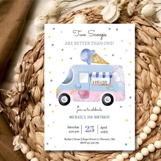 Invitation Camion crème glacée 2 scoops deuxième anniversaire