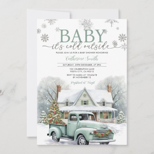 Invitation Camion d’hiver Silver Il fait froid hors Baby show (Devant)