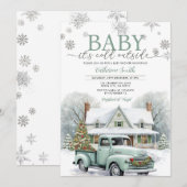 Invitation Camion d’hiver Silver Il fait froid hors Baby show (Devant / Derrière)