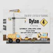 Invitation Camion d'anniversaire de construction (Devant / Derrière)