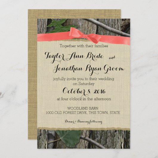 Invitation Camion d'arbre avec corail Bow (Devant / Derrière)