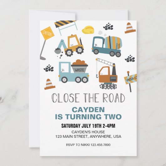 Invitation Camion de Chantier Anniversaire (Devant)