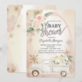 Invitation Camion de citrouille blanche, Roses, Baby shower d (Devant / Derrière)