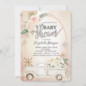 Invitation Camion de citrouille blanche, Roses, Baby shower d (Devant)