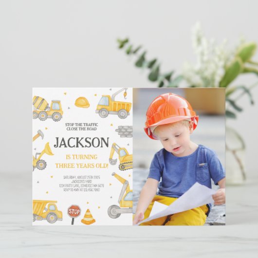 Invitation Camion de construction Camion fête d'anniversaire (Debout devant)