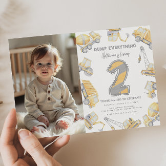 Invitation Camion de construction Deux fête d'anniversaire