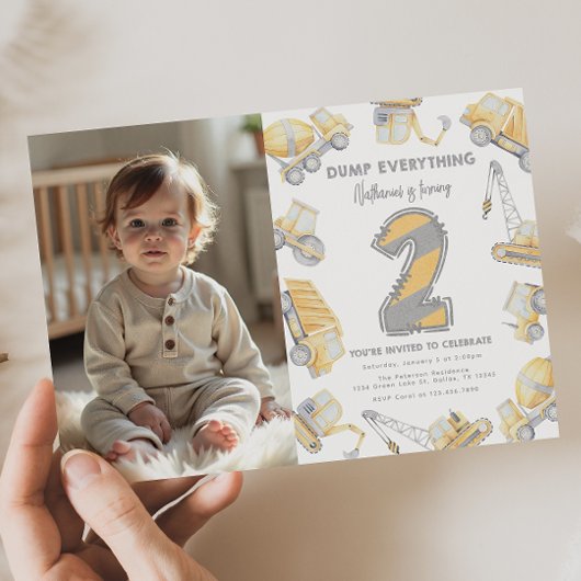 Invitation Camion de construction Deux fête d'anniversaire