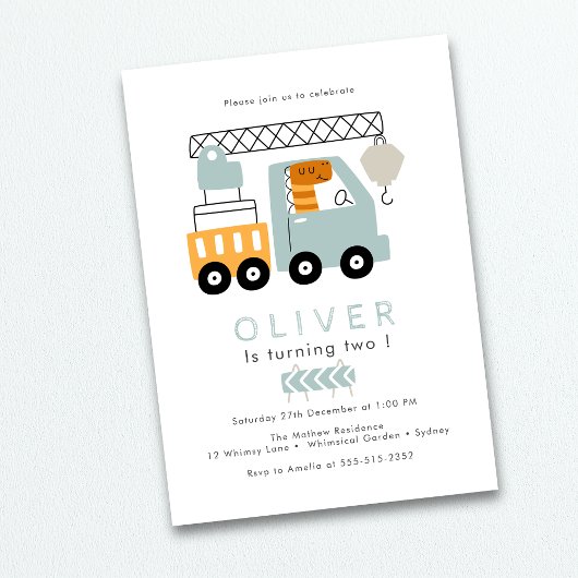 Invitation Camion de construction Dinosaur Anniversaire