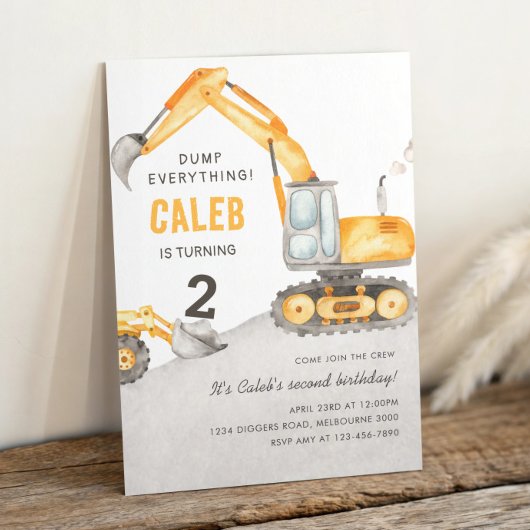 Invitation Camion de construction Dump Everything 2e annivers