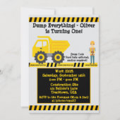Invitation Camion de construction jaune pour un premier anniv (Devant)