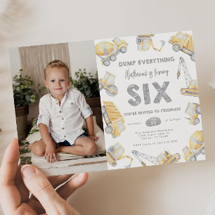 Invitation Camion de construction SIX 6e fête d'anniversaire
