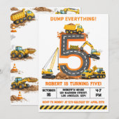 Invitation Camion de construction Tout Déverser 5e Anniversai (Devant / Derrière)
