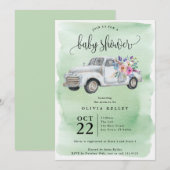 Invitation Camion de ferme avec fleurs, Baby shower d'aquarel (Devant / Derrière)
