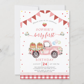 Invitation Camion de fraise Berry sucré Premier anniversaire