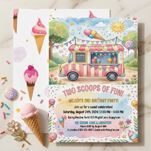 Invitation Camion de Glace à l'Eau pour les 2 ans de Filles