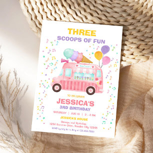 Invitation Camion de Glace Scoops Of Fun Rose Fille Anniversa