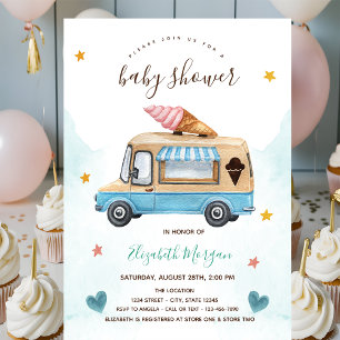 Invitation Camion de Glace Stars Hearts Baby Shower  